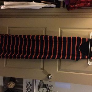 Navy, orange striped maxi dress